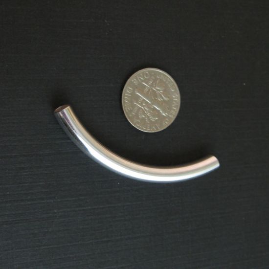 Wholesale Sterling Silver Curved Smooth Tube Bar Spacer 40mm  for Jewelry Making, Wholesale Beads and Findings