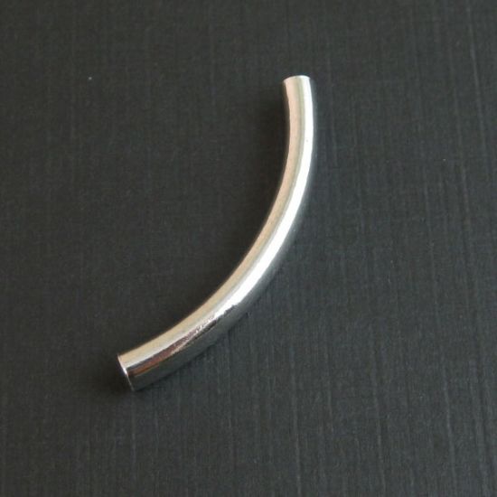 Wholesale Sterling Silver Curved Smooth Tube Bar Spacer 40mm  for Jewelry Making, Wholesale Beads and Findings
