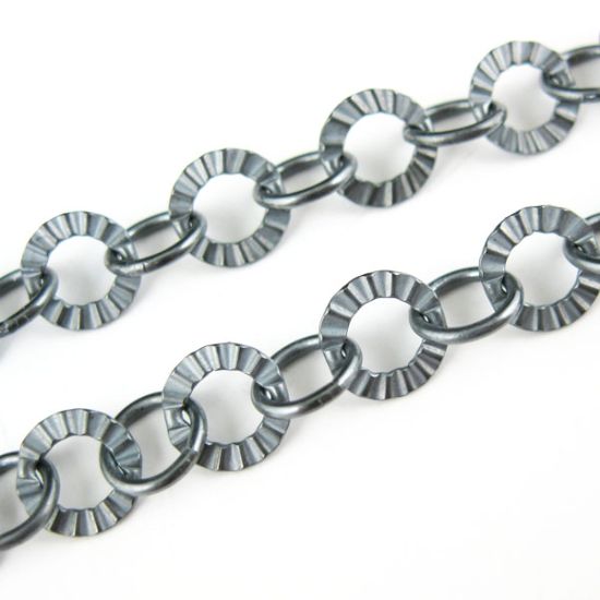 Wholesale Chain, Oxidized Sterling Silver Textured and Smooth Circle Link, Bulk Chain by the foot