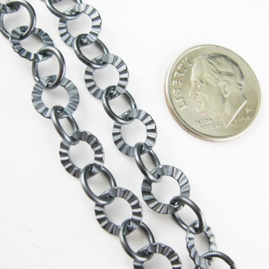 Wholesale Chain, Oxidized Sterling Silver Textured and Smooth Circle Link, Bulk Chain by the foot