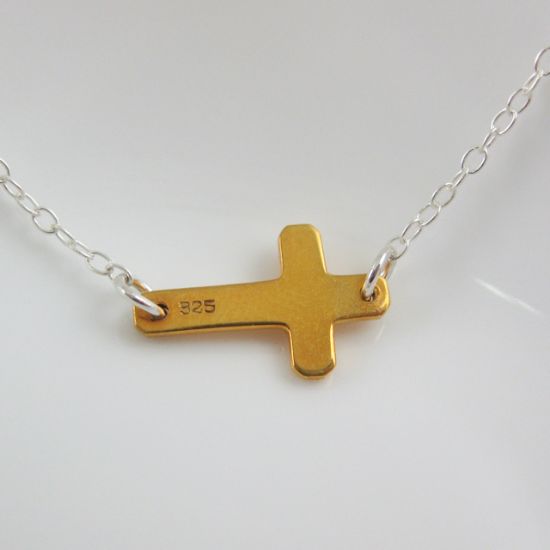 Wholesale Sideways Cross - Sterling Silver Necklace , Two Tone