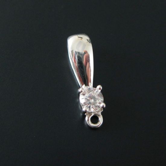 Wholesale Sterling Silver Teardrop Bail Connector with CZ Cubic Zirconia Stone, Wholesale Findings