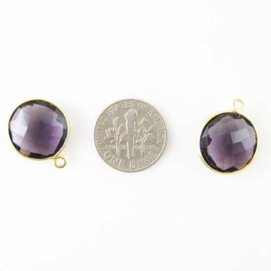 Wholesale Gold plated Sterling Silver Round Bezel  Amethyst Quartz Gemstone Pendant, Wholesale Gemstone Pendants for Jewelry Making