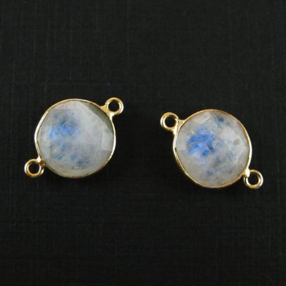 Wholesale Gold Over Sterling Silver Bezel Gemstone Link - Faceted Coin Shape - Moonstone - June Birthstone