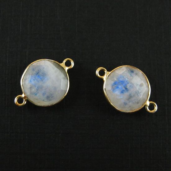 Wholesale Gold Over Sterling Silver Bezel Gemstone Link - Faceted Coin Shape - Moonstone - June Birthstone