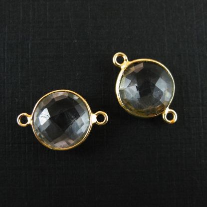Wholesale Gold Over Sterling Silver Bezel Gemstone Link - Faceted Coin Shape - Crystal Quartz - April Birthstone