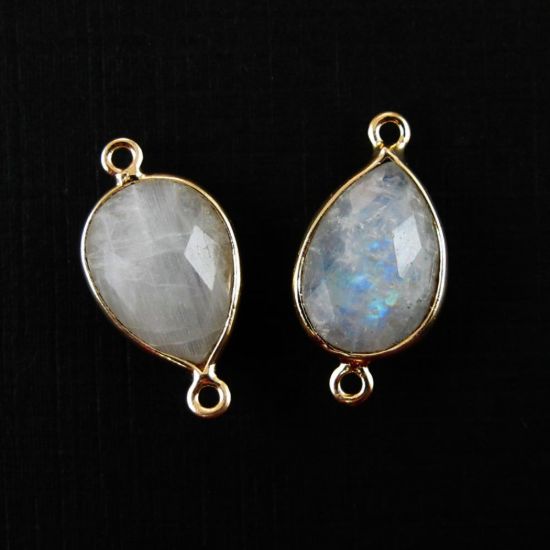 Wholesale Bezel Gemstone Links-Gold Plated Sterling Silver - 10x14mm Faceted Pear - Moonstone