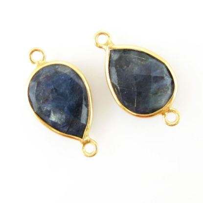 Wholesale Bezel Gemstone Links - 10x14mm Faceted Pear - Dyed Blue Sapphire