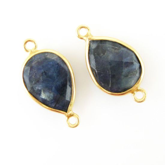 Wholesale Bezel Gemstone Links - 10x14mm Faceted Pear - Dyed Blue Sapphire