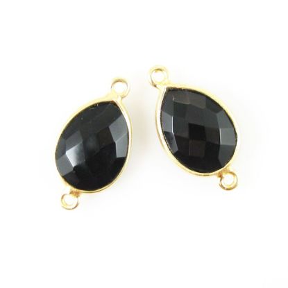 Wholesale Bezel Gemstone Links - 10x14mm Faceted Pear - Black Onyx