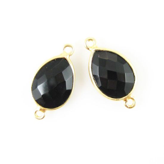 Wholesale Bezel Gemstone Links - 10x14mm Faceted Pear - Black Onyx