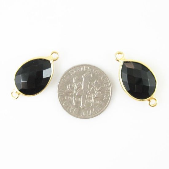 Wholesale Bezel Gemstone Links - 10x14mm Faceted Pear - Black Onyx