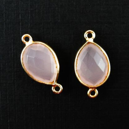 Wholesale Bezel Gemstone Links - 10x14mm Faceted Pear - Pink Chalcedony