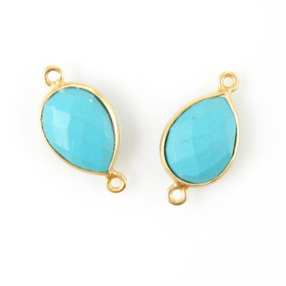 Wholesale Bezel Gemstone Links- 10x14mm Faceted Pear - Turquoise