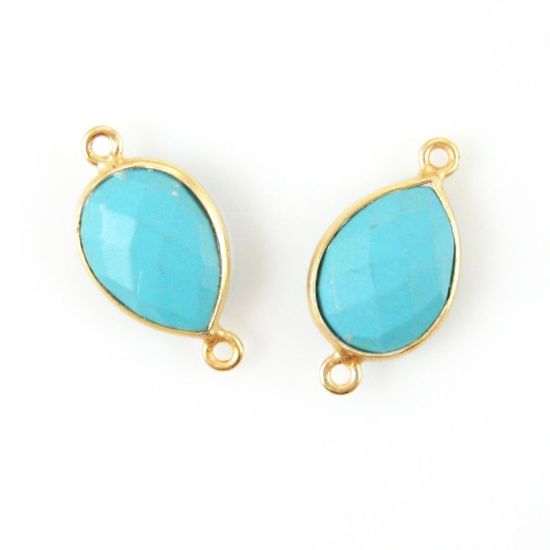 Wholesale Bezel Gemstone Links- 10x14mm Faceted Pear - Turquoise