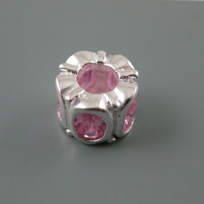Wholesale European .925 Sterling Silver Charm Beads with Pink CZ Oval Stones