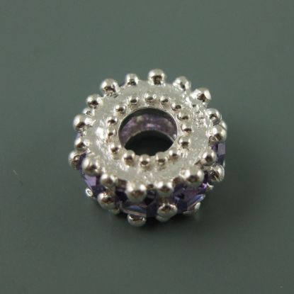 Wholesale European .925 Sterling Silver Charm Fancy Regal Charm Beads with Purple CZ Stones