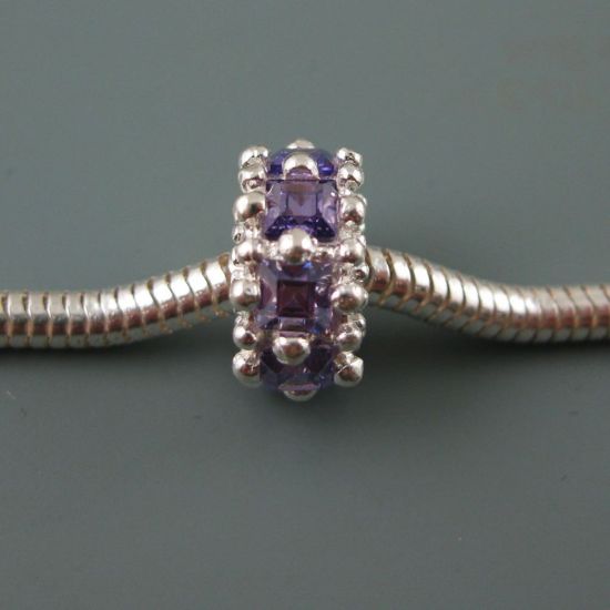 Wholesale European .925 Sterling Silver Charm Fancy Regal Charm Beads with Purple CZ Stones
