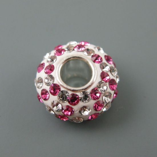 Wholesale European .925 Sterling Silver Charm Beads CZ Pink and Silver Stones