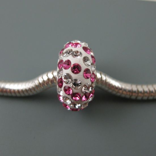 Wholesale European .925 Sterling Silver Charm Beads CZ Pink and Silver Stones