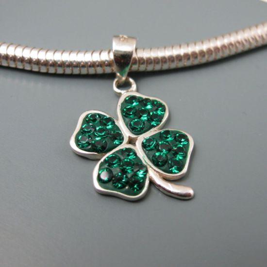 Wholesale 925 Sterling Silver CZ Four Leave Clover Charm Bead
