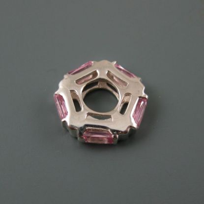 Wholesale European .925 Sterling Silver CZ Light Pink Pentagon Charm Beads