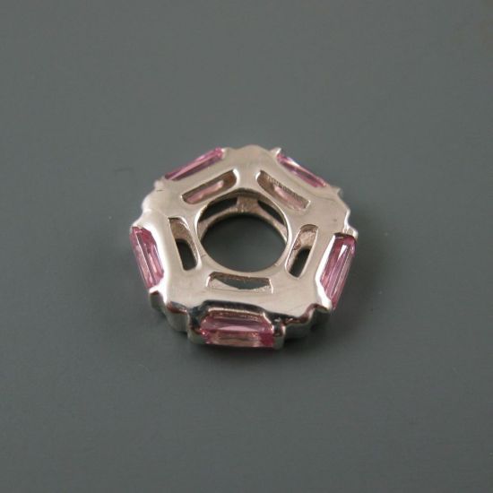 Wholesale European .925 Sterling Silver CZ Light Pink Pentagon Charm Beads
