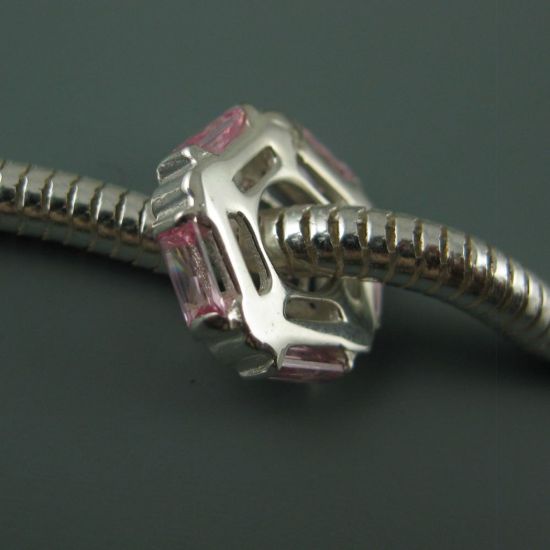 Wholesale European .925 Sterling Silver CZ Light Pink Pentagon Charm Beads