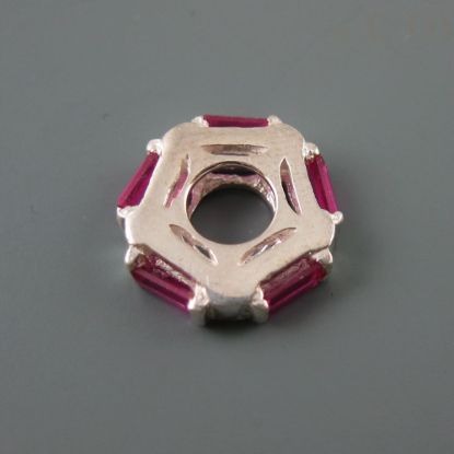 Wholesale European .925 Sterling Silver CZ Magenta Pink Pentagon Charm Bead