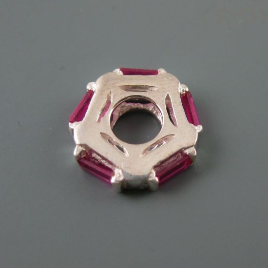 Wholesale European .925 Sterling Silver CZ Magenta Pink Pentagon Charm Bead