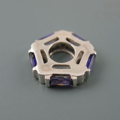 Wholesale European .925 Sterling Silver CZ Purple Pentagon Charm Beads