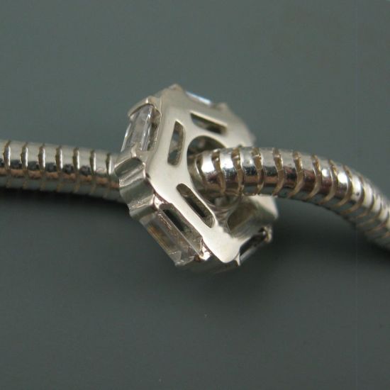 Wholesale European .925 Sterling Silver CZ Crystal Pentagon Charm Beads