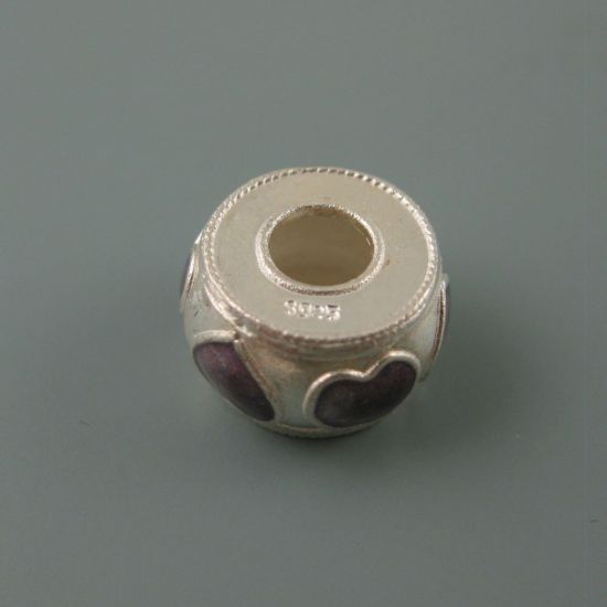 Wholesale European .925 Sterling Silver Fancy Charm Bead with Purple Hearts