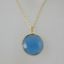 Wholesale Bezel Gemstone Round Pendant Necklace - Gold Plated Chain - Blue chalcedony (16-24")