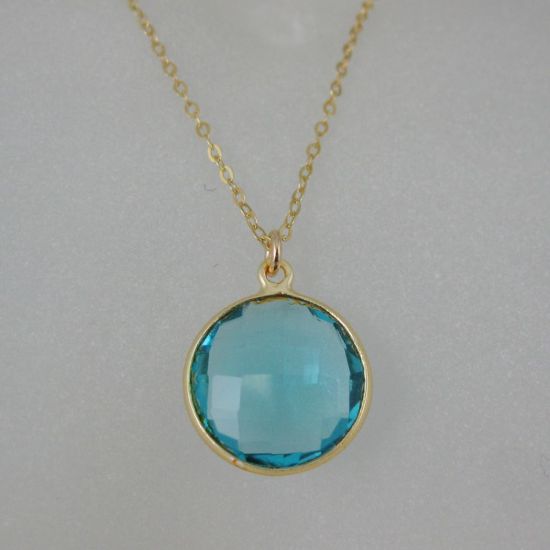 Wholesale Bezel Gemstone Round Pendant Necklace - Gold Plated Chain - Blue Quartz (16-24")