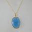 Wholesale Bezel Gemstone Oval Pendant Necklace - Gold Plated Chain - Blue Chalcedony (16-24")
