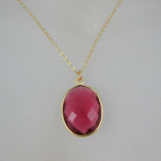 Wholesale Bezel Gemstone Oval Pendant Necklace - Gold Plated Chain - Rubylite Quartz (16-24")