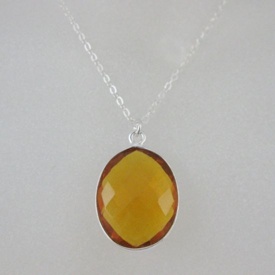 Wholesale Bezel Gemstone Oval Pendant Necklace - Silver Sterling Chain - Citrine Quartz (16-24")