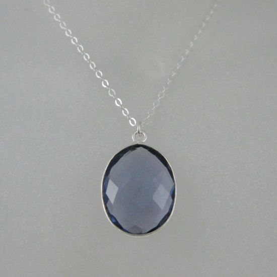 Wholesale Bezel Gemstone Oval Pendant Necklace - Silver Sterling Chain - Iolite Quartz (16-24")