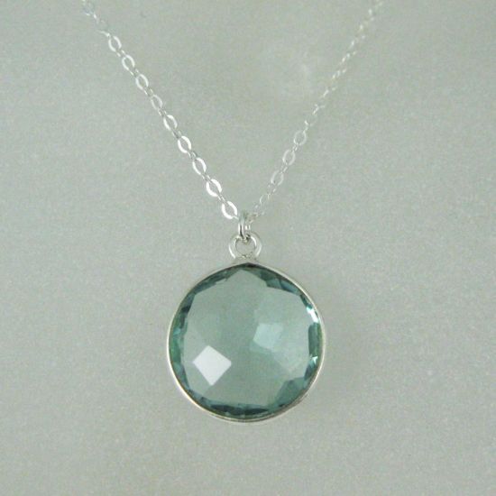Wholesale Bezel Gemstone Round Pendant Necklace - Sterling Silver - Aqua Quartz (16-24")