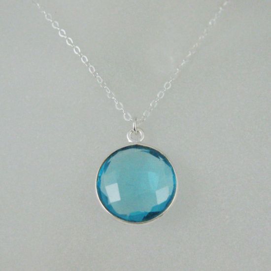 Wholesale Bezel Gemstone Round Pendant Necklace - Sterling Silver - Blue Topaz (16-24")