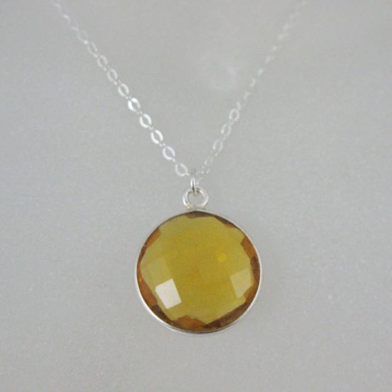 Wholesale Bezel Gemstone Round Pendant Necklace - Sterling Silver - Citrine Quartz (16-24")