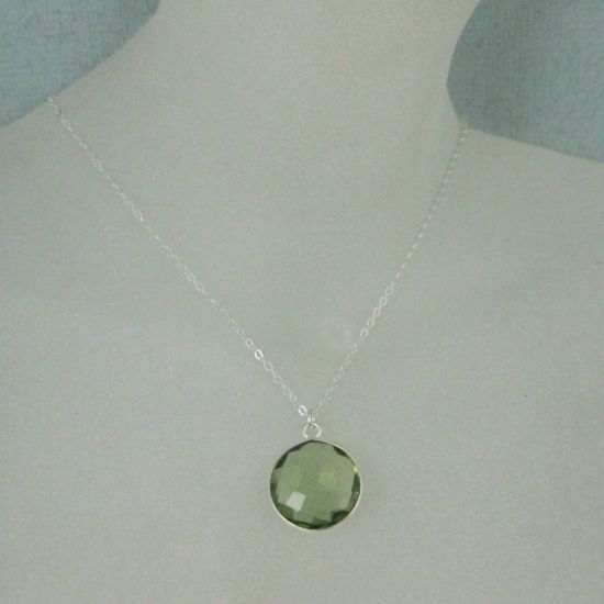 Wholesale Bezel Gemstone Round Pendant Necklace - Sterling Silver - Green Amethyst Quartz (16-24")
