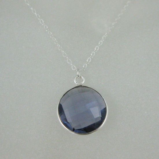 Wholesale Bezel Gemstone Round Pendant Necklace - Sterling Silver - Iolite Quartz (16-24")