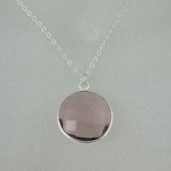 Wholesale Bezel Gemstone Round Pendant Necklace - Sterling Silver - Pink Amethyst Quartz (16-24")