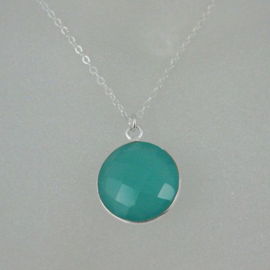 Wholesale Bezel Gemstone Round Pendant Necklace - Sterling Silver - Peru Chalcedony (16-24")