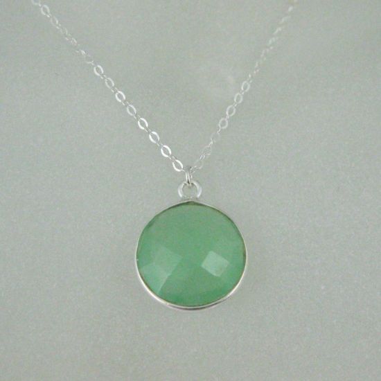 Wholesale Bezel Gemstone Round Pendant Necklace - Sterling Silver - Prenite Chalcedony (16-24")
