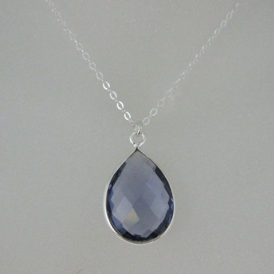 Wholesale Bezel Gemstone Tear Pendant Necklace - Silver Sterling Chain - Iolite Quartz (16-24")