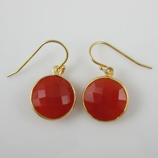 Wholesale Bezel Gemstone Round Pendant Earrings - Gold Plated Hooks - Carnelian