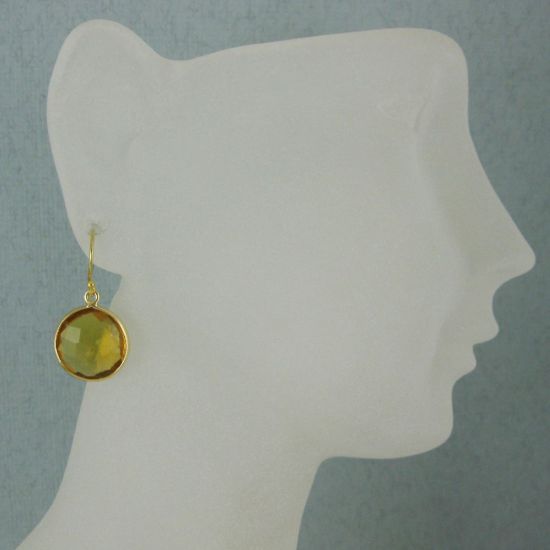 Wholesale Bezel Gemstone Round Pendant Earrings - Gold Plated Hooks -Citrine Quartz